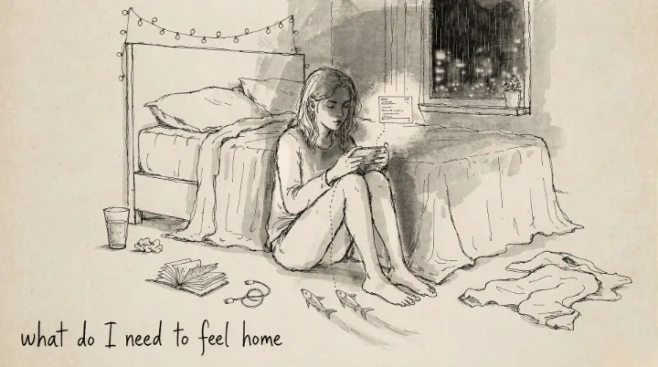 A woman sitting on her bedroom floor at 2 a.m., phone in hand, a text she keeps drafting and deleting